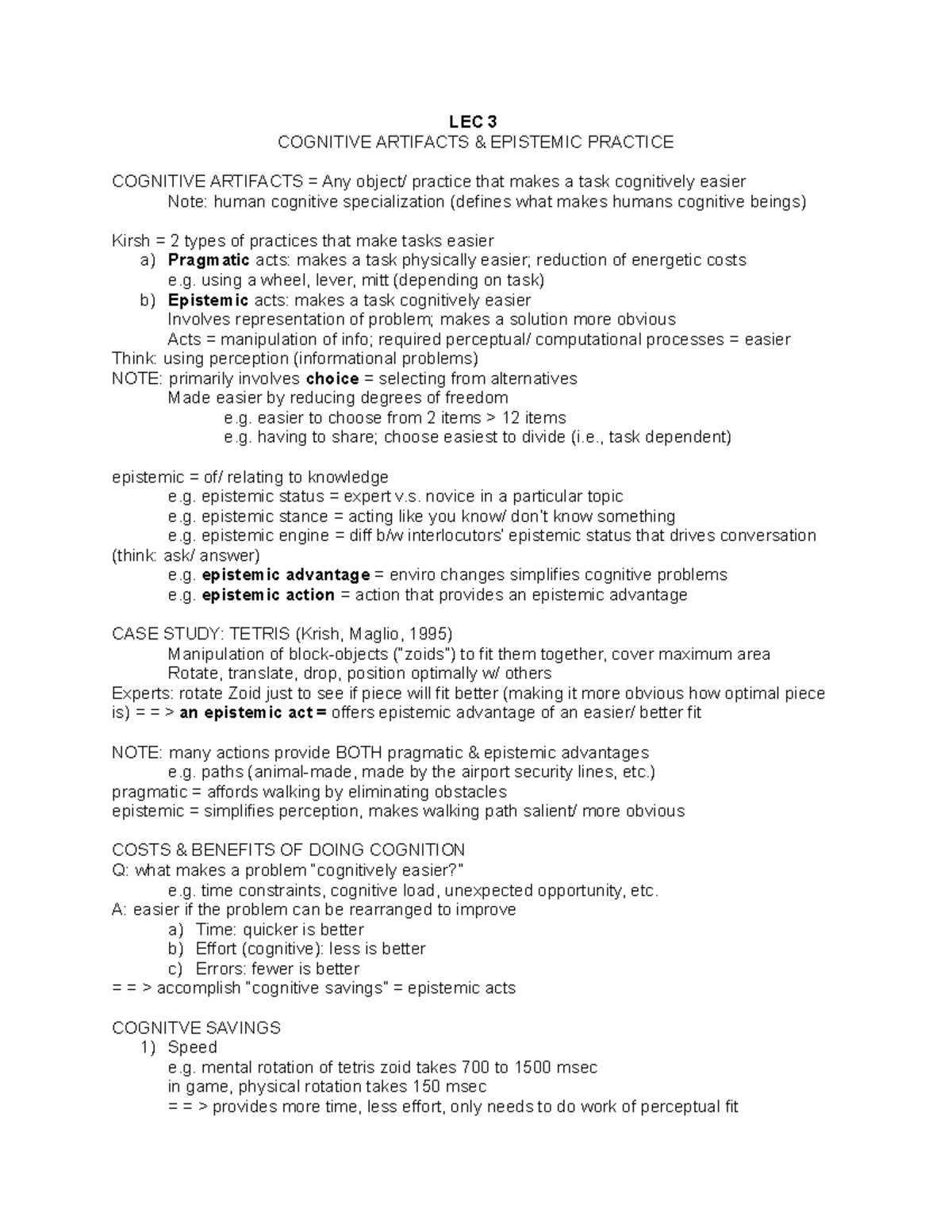 Lec 3 4 Lecture Notes 3 4 Lec 3 Cognitive Artifacts And Epistemic