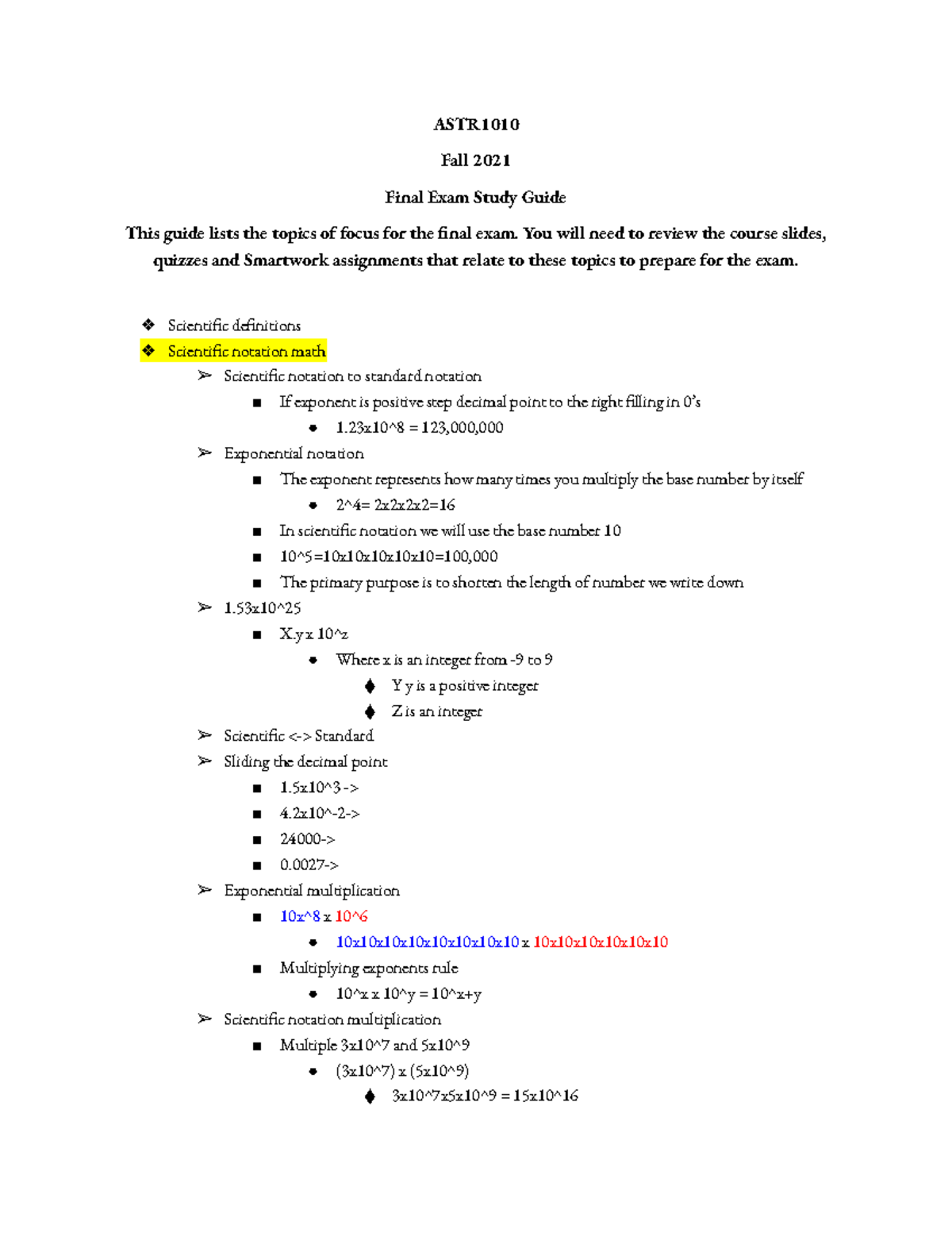 Astronomy Final Exam Study Guide - ASTR Fall 2021 Final Exam Study ...