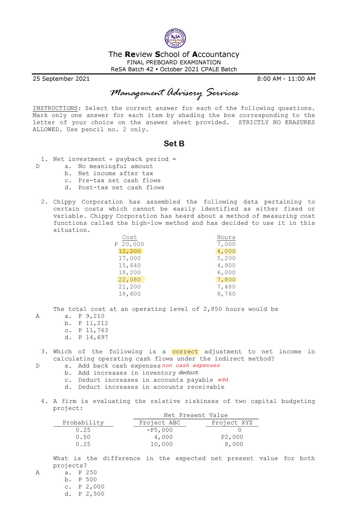 Re SA B42 MAS Final PB Exam - Questions, Answers Solutions - The Review ...