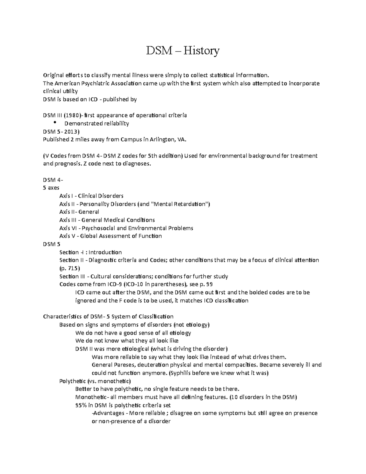Notes DSM5 Diagnosing criteria, and prevalence DSM History