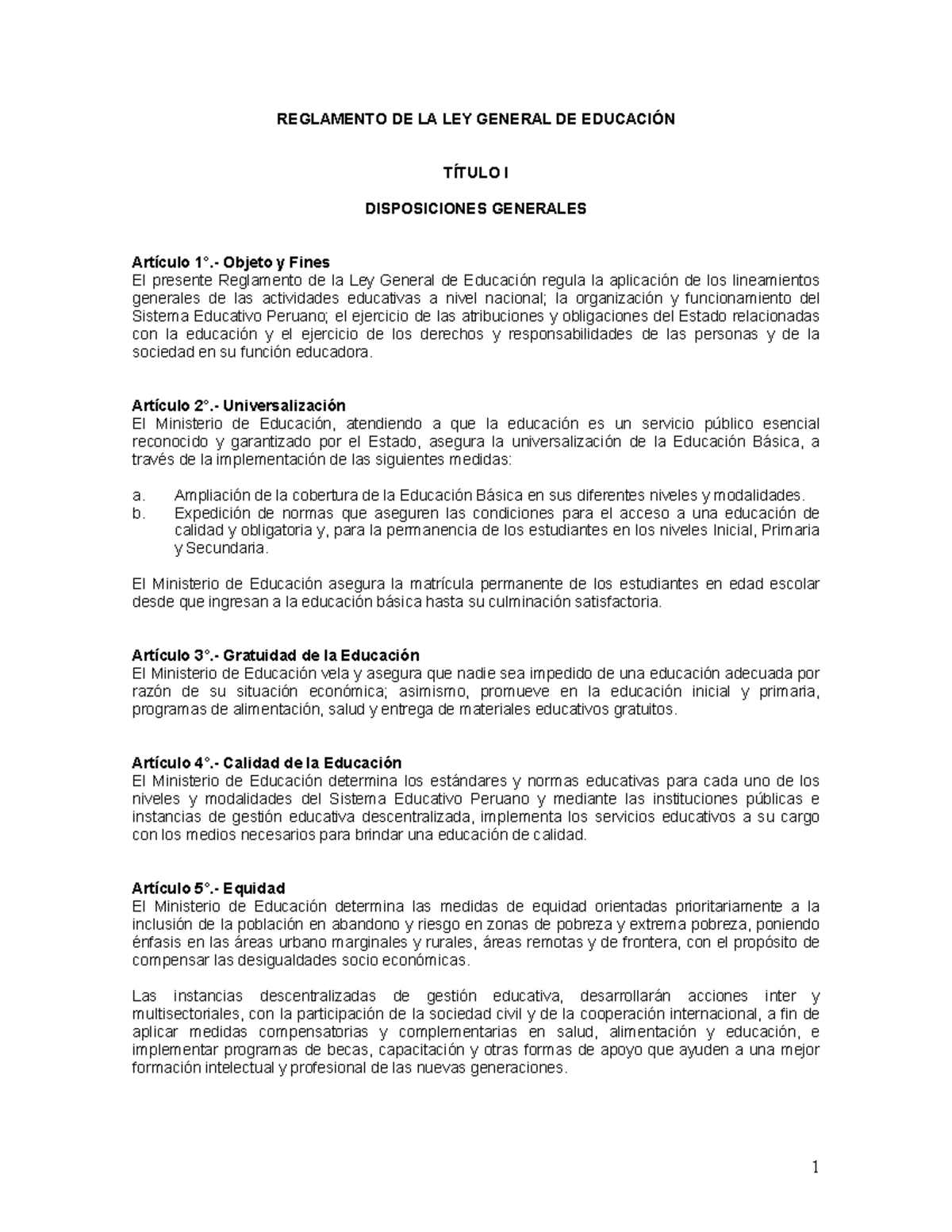 Reglamento ley educ - REGLAMENTO DE LA LEY GENERAL DE EDUCACI”N TÕTULO ...