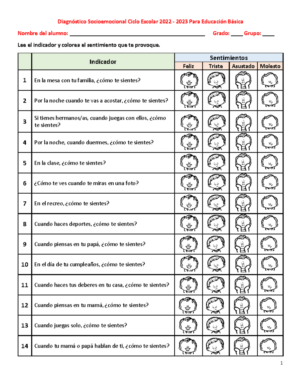 Diagnóstico Emocional Con Caritas - Diagnóstico Socioemocional Ciclo ...