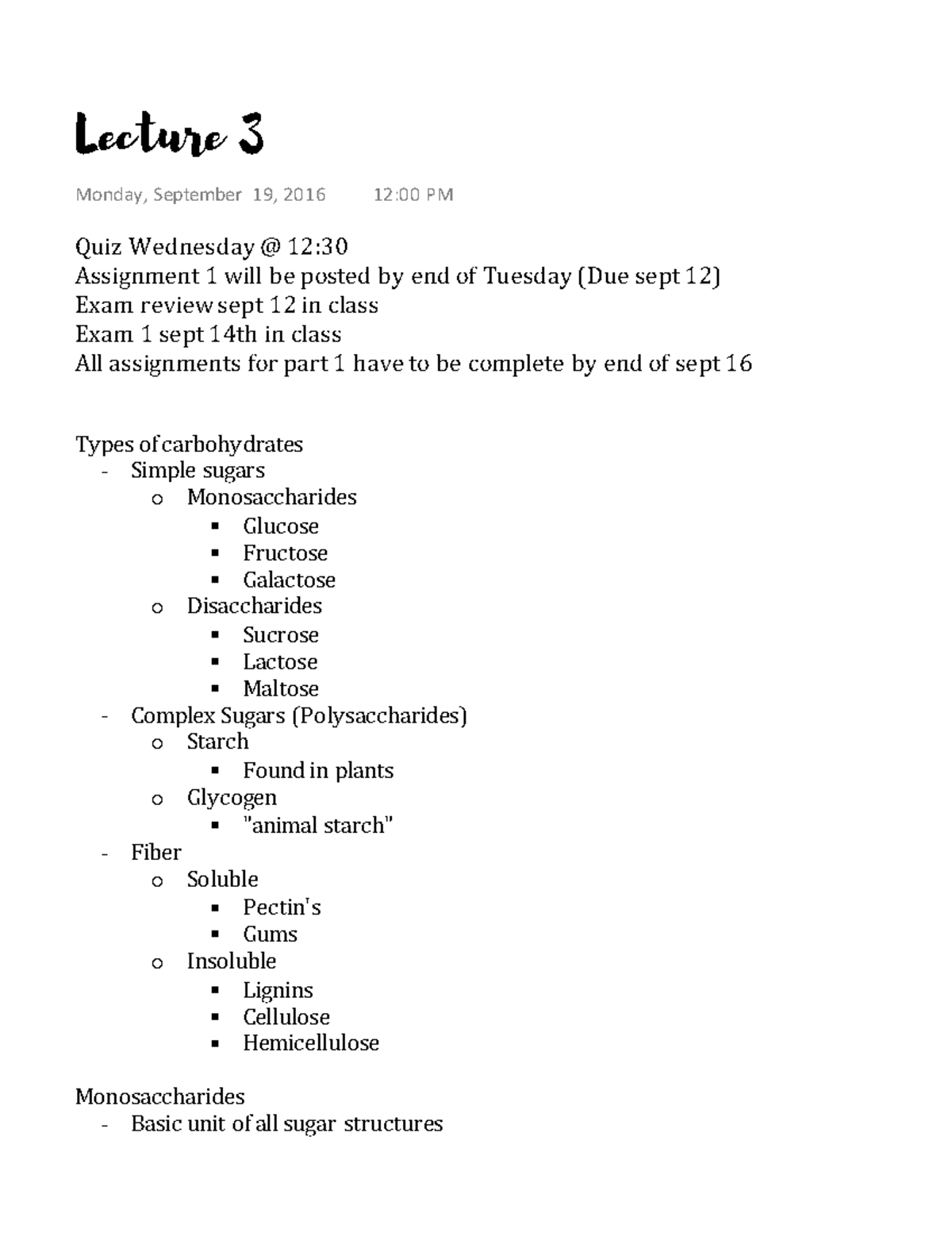 Lecture 3 - unit 2 notes - Quiz Wednesday @ 12: Assignment 1 will be ...