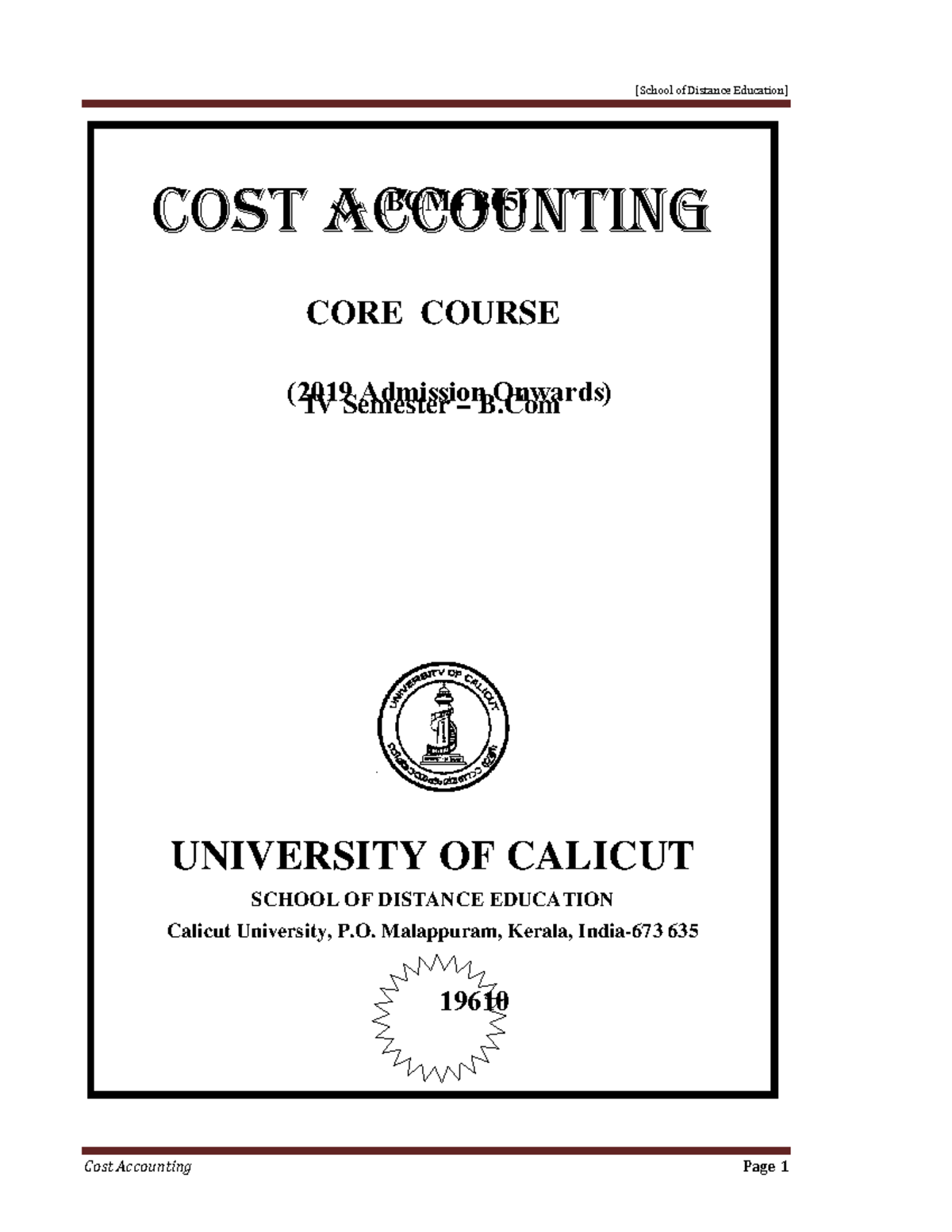 BCom Core Cost Accounting on09March 2016 - [School of Distance ...