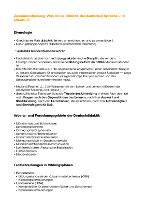 Was Ist Die Didaktik Der Deutschen Sprache Und Literatur Zusammenfassung Was Ist Studocu