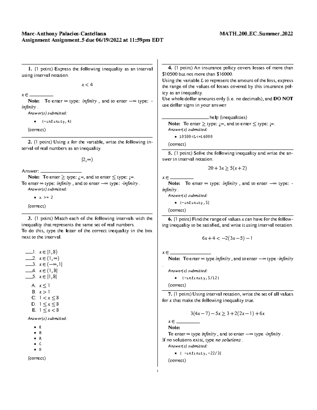 MATH 200 EC Summer 2022 - Solution of assignment - Marc-Anthony ...