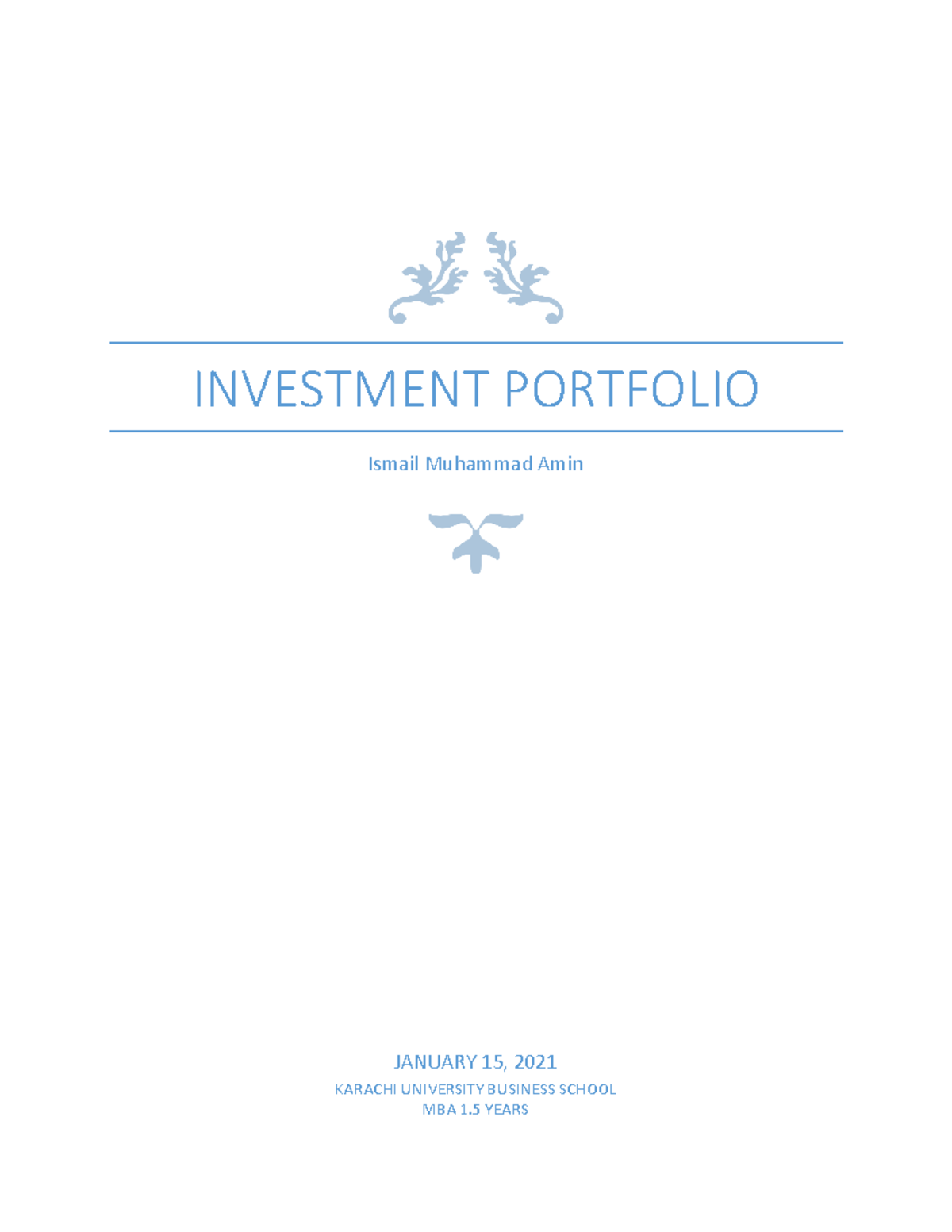 Ismail Investment Portfolio Final - INVESTMENT PORTFOLIO Ismail ...