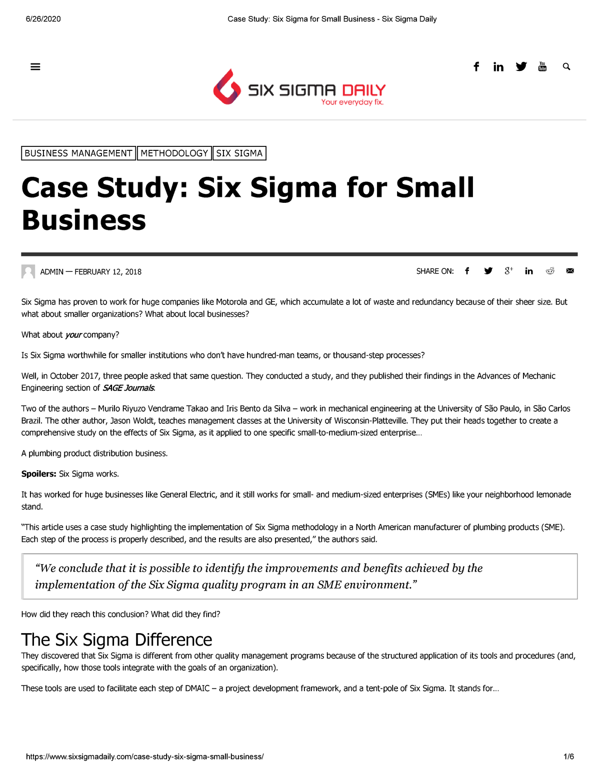 application of six sigma case study