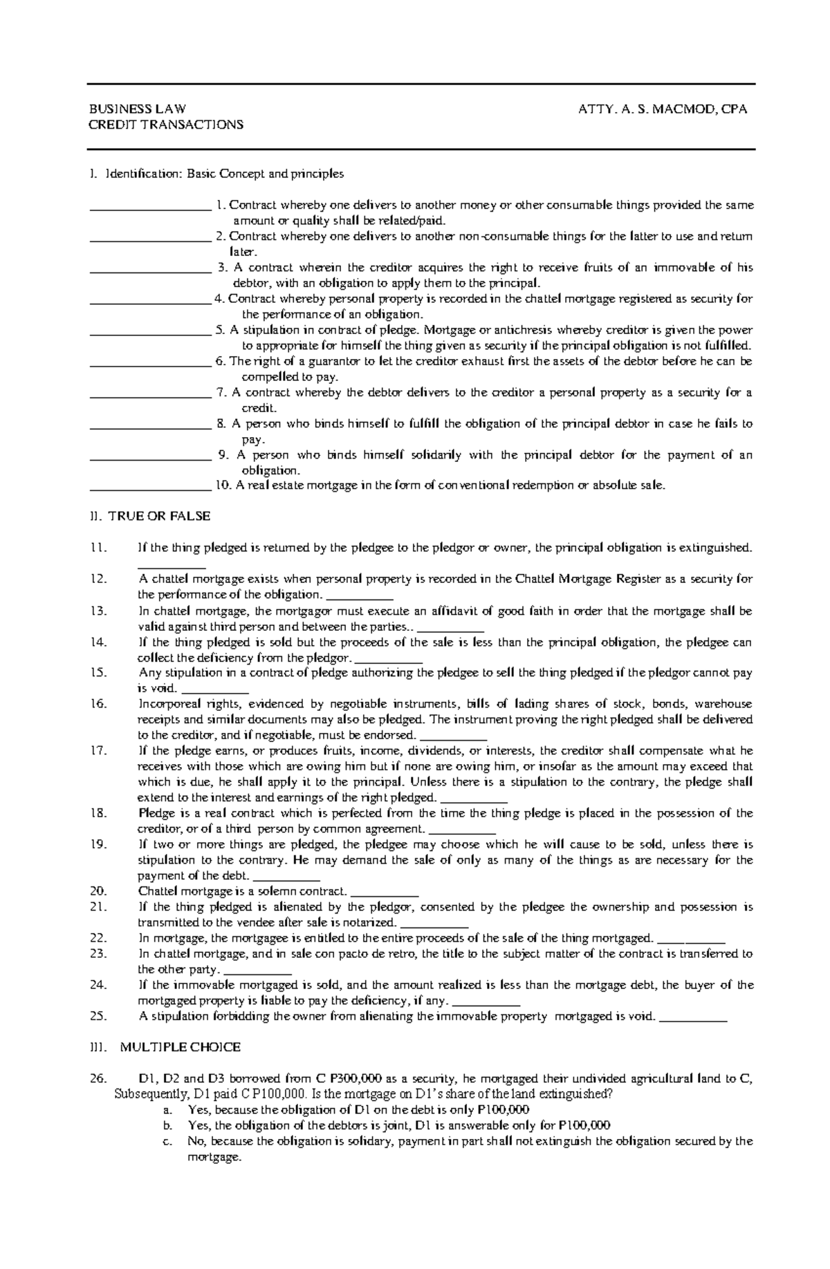 Credit Transactions-2 025032 - BUSINESS LAW ATTY. A. S. MACMOD, CPA ...