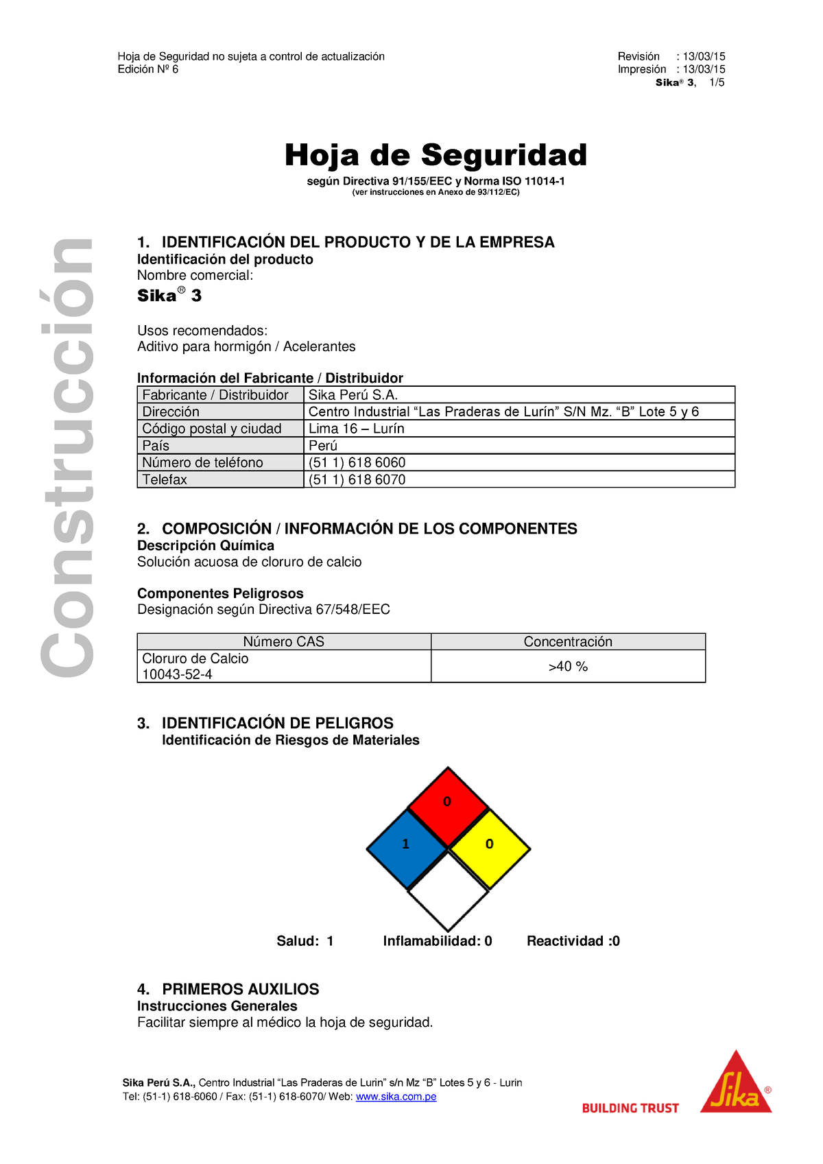 Química industrial Perú » Cloruro de Calcio 94%