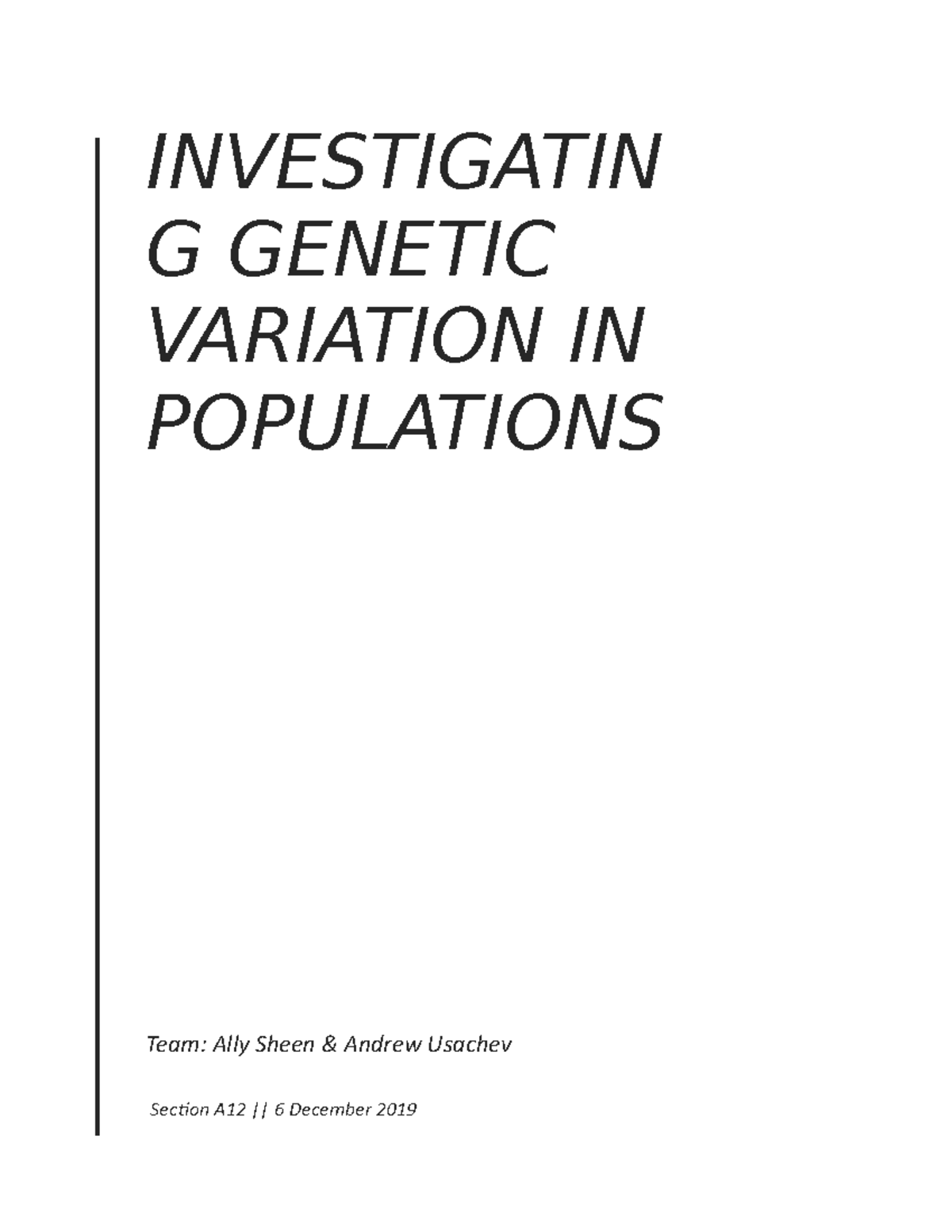 Lab Repot 2 Lab Report over experiment done to examine PTC and