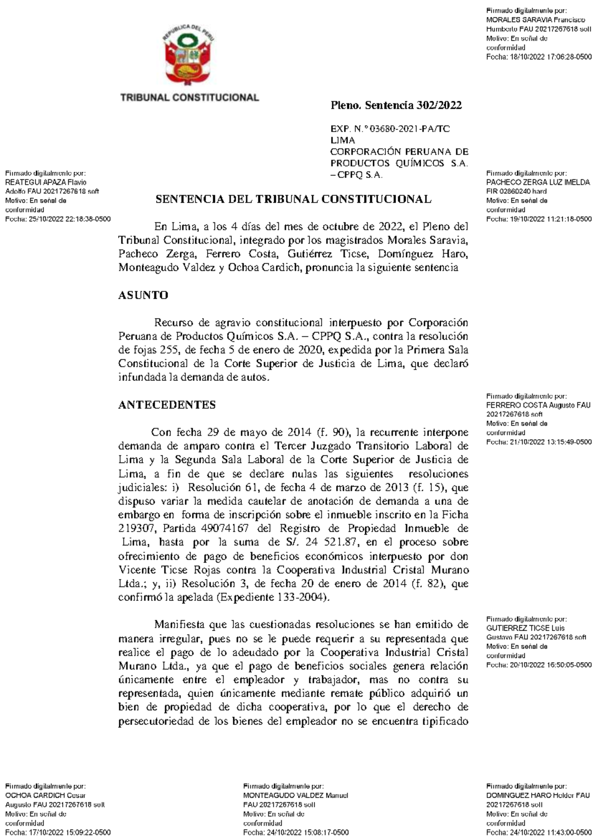 Sentencia TC 03680-2021-AA - Pleno. Sentencia 302/ EXP. N.° 03680-2021
