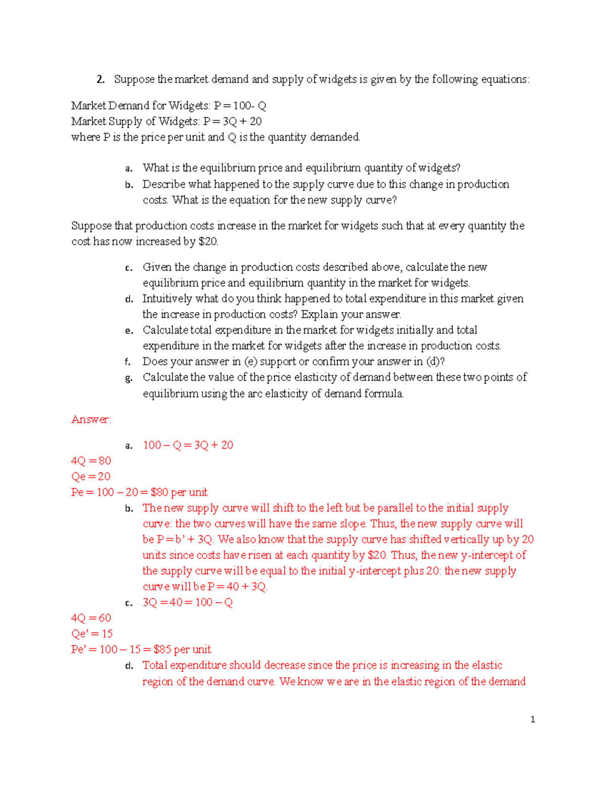 Homeworkanswer economics 2 - Suppose the market demand and supply of ...