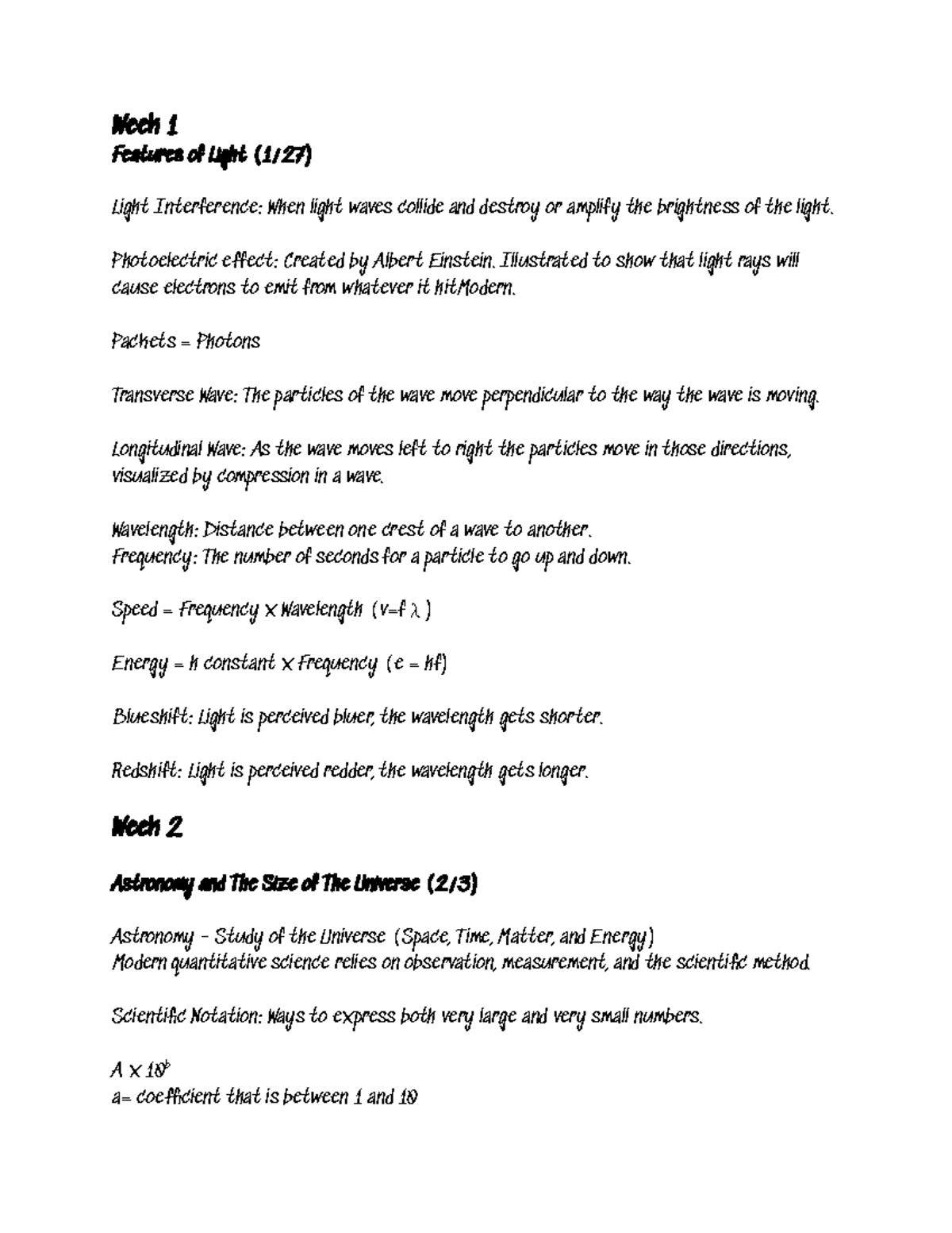 Astronomy [ ASTR 103 ] - Dr. Parks - Week 1 Features Of Light (1/27 ...