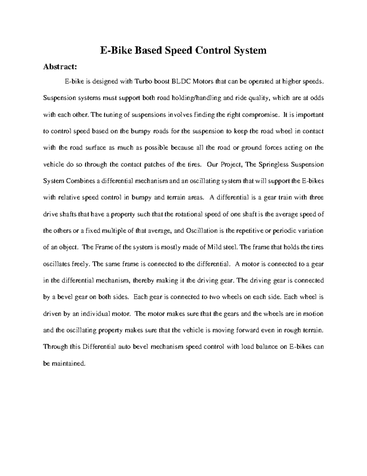 EBike Based Speed Control System EBike Based Speed Control System