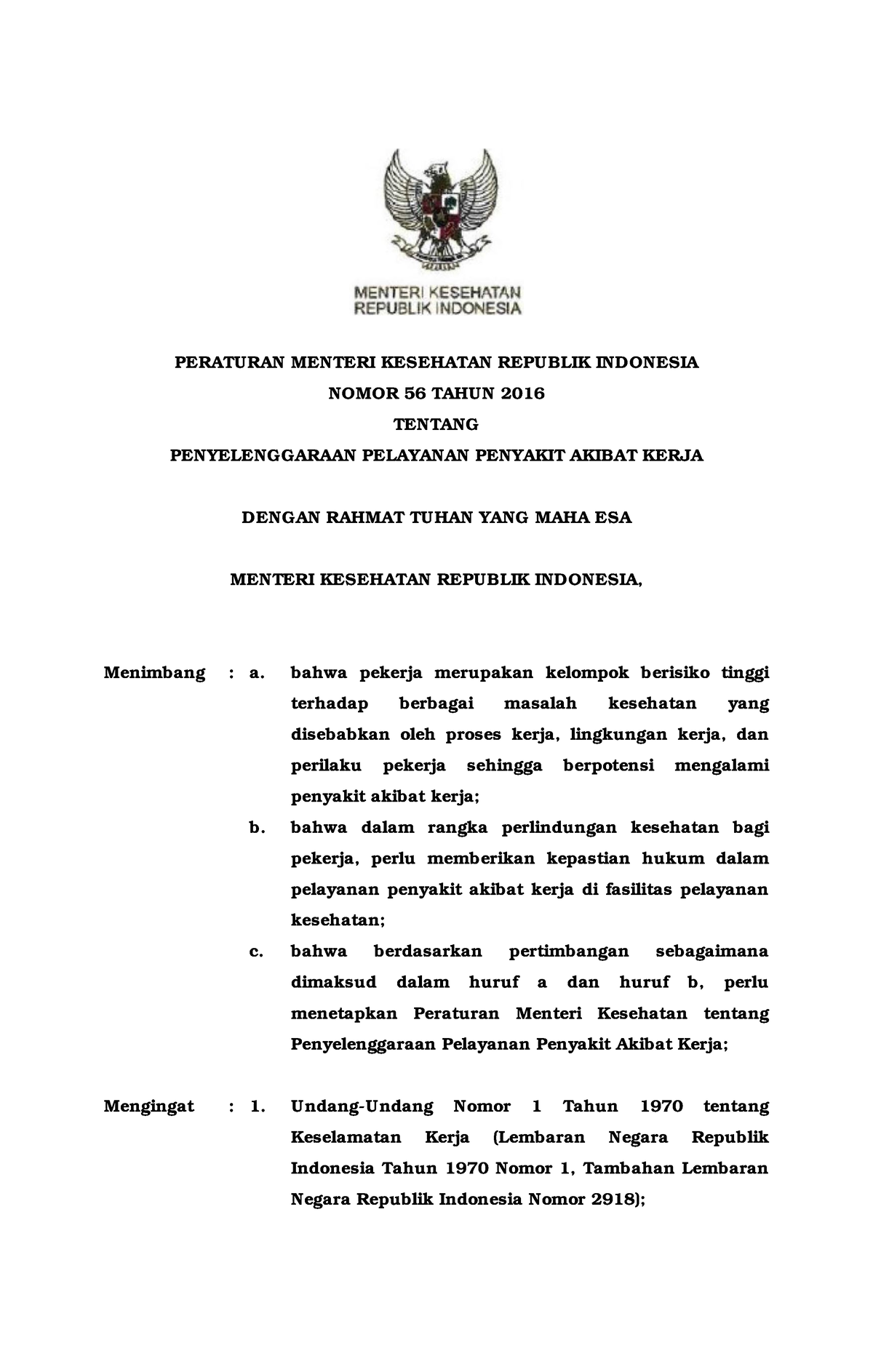 Permenkes Nomor 56 Tahun 2016 - PERATURAN MENTERI KESEHATAN REPUBLIK ...