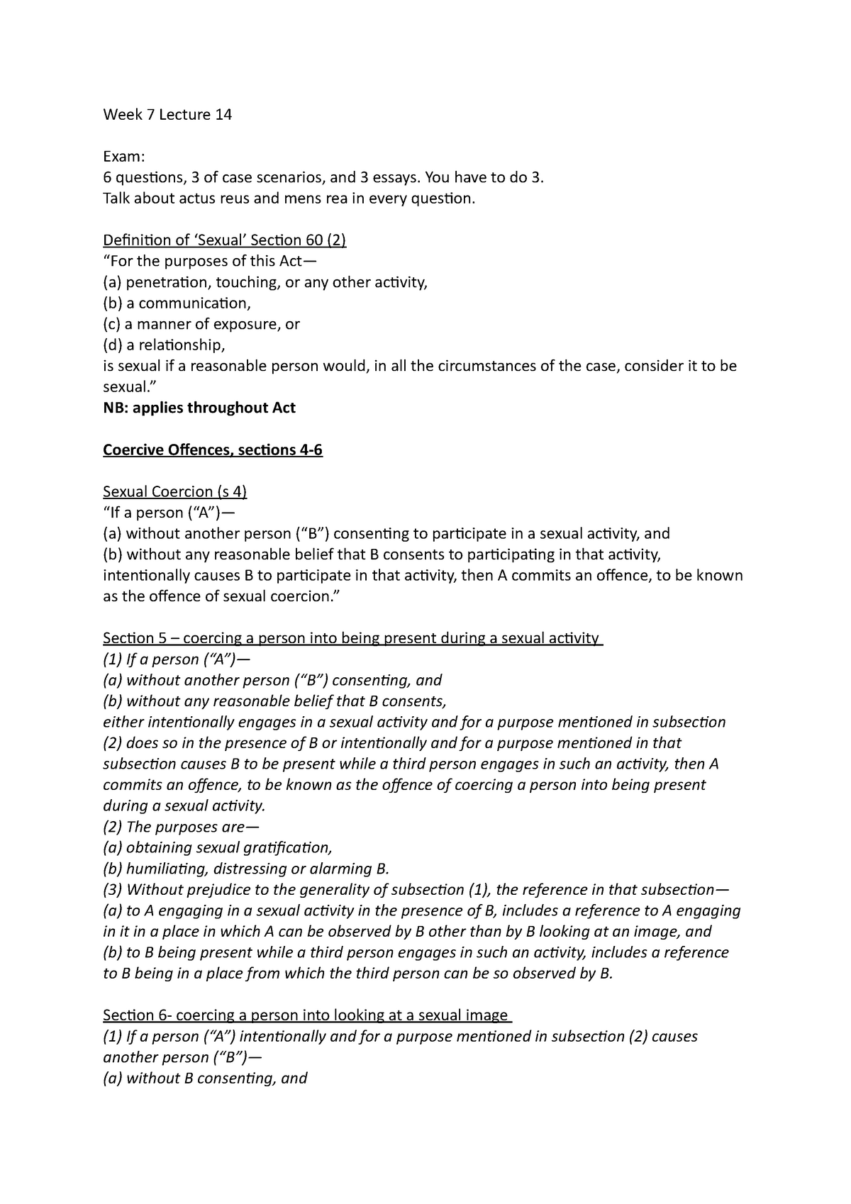 Week 7 Lecture 14 Sexual Offences Cont Week 7 Lecture 14 Exam 6 Quesions 3 Of Case 8229