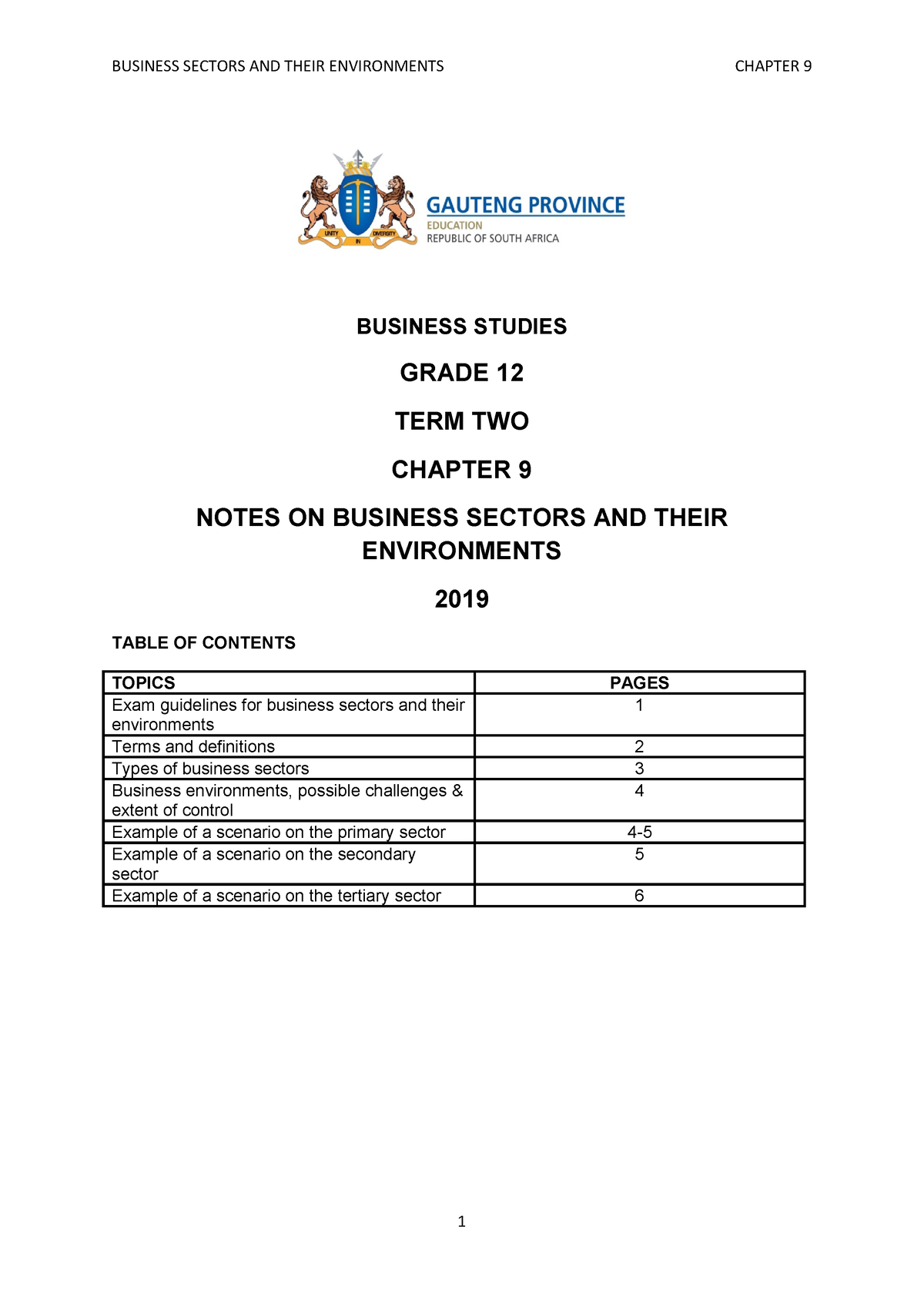 business sectors essay grade 10