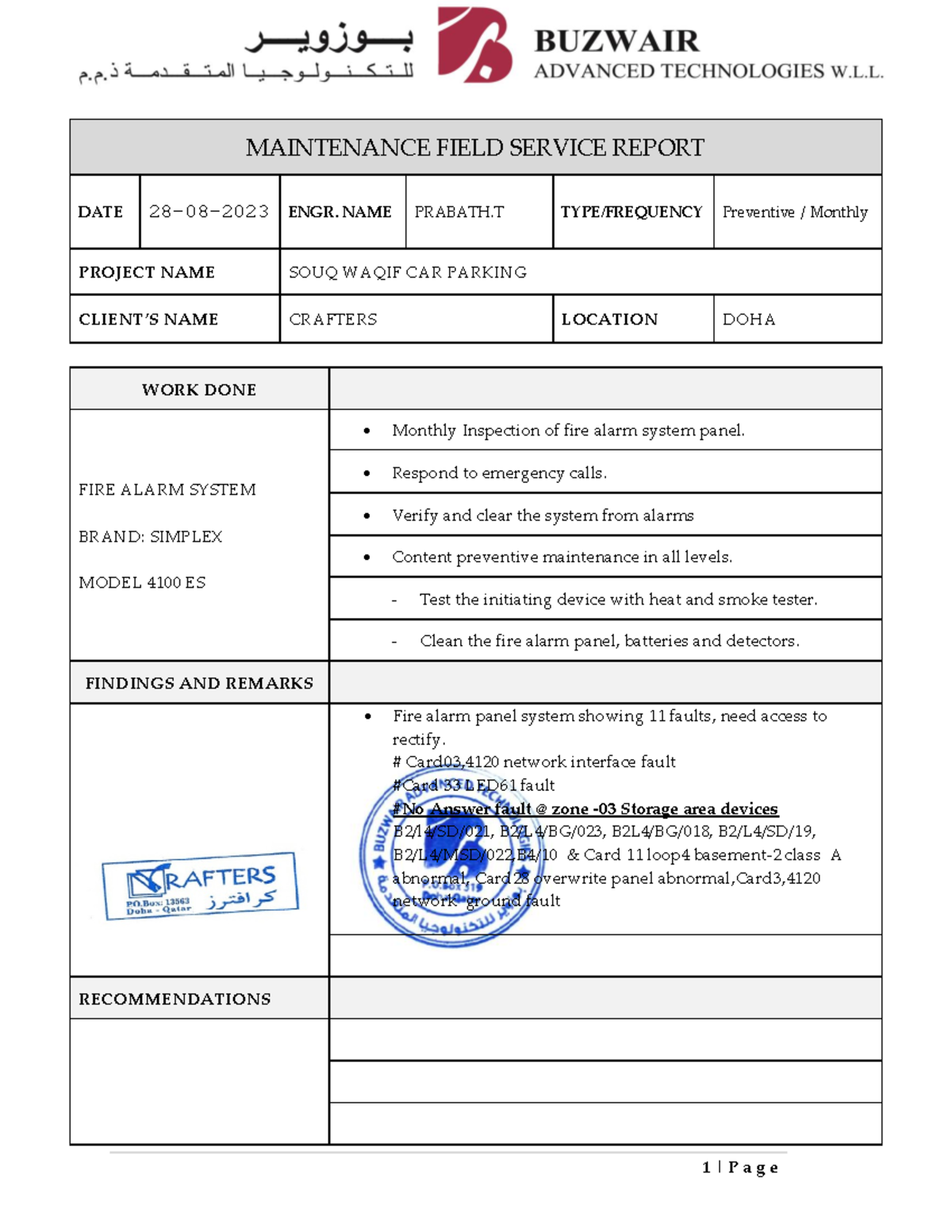 16.2 Fire alarm System west parkaug 2023 - 1 | P a g e MAINTENANCE ...