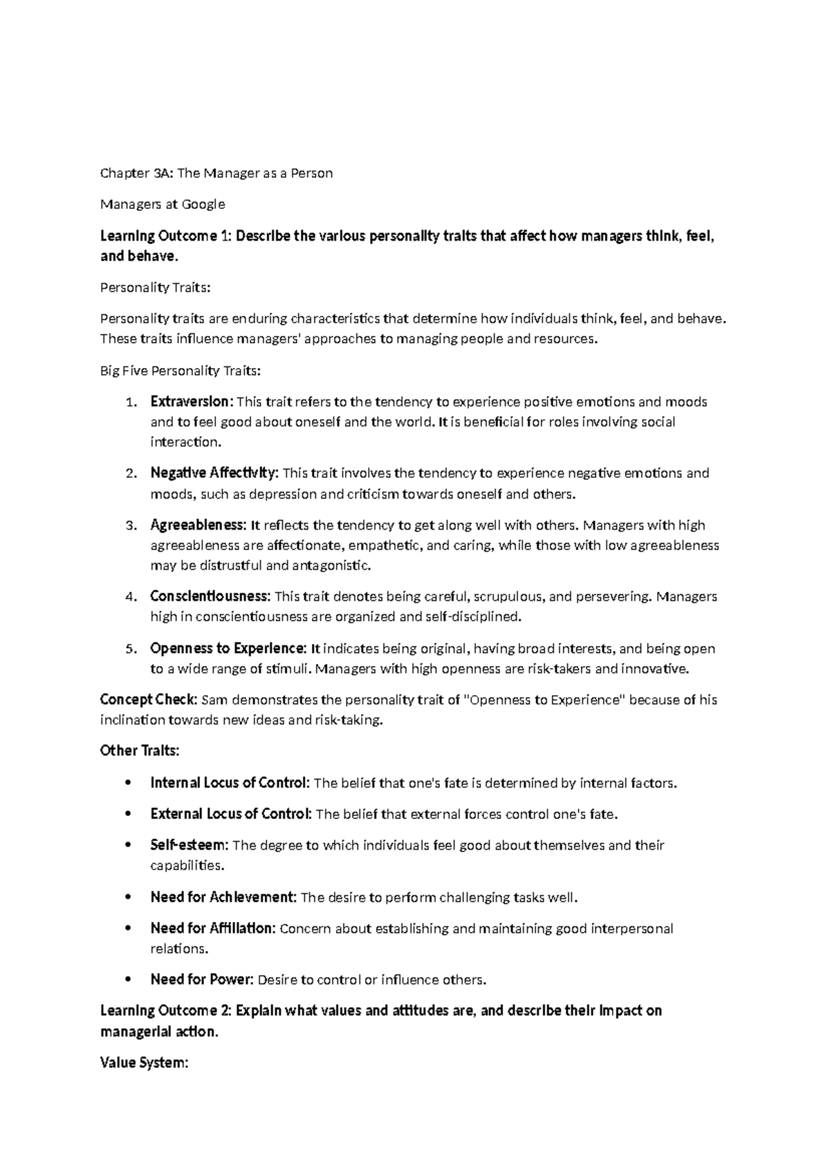 OBS114 Chapter 3A - Summary Business management - Chapter 3A: The ...