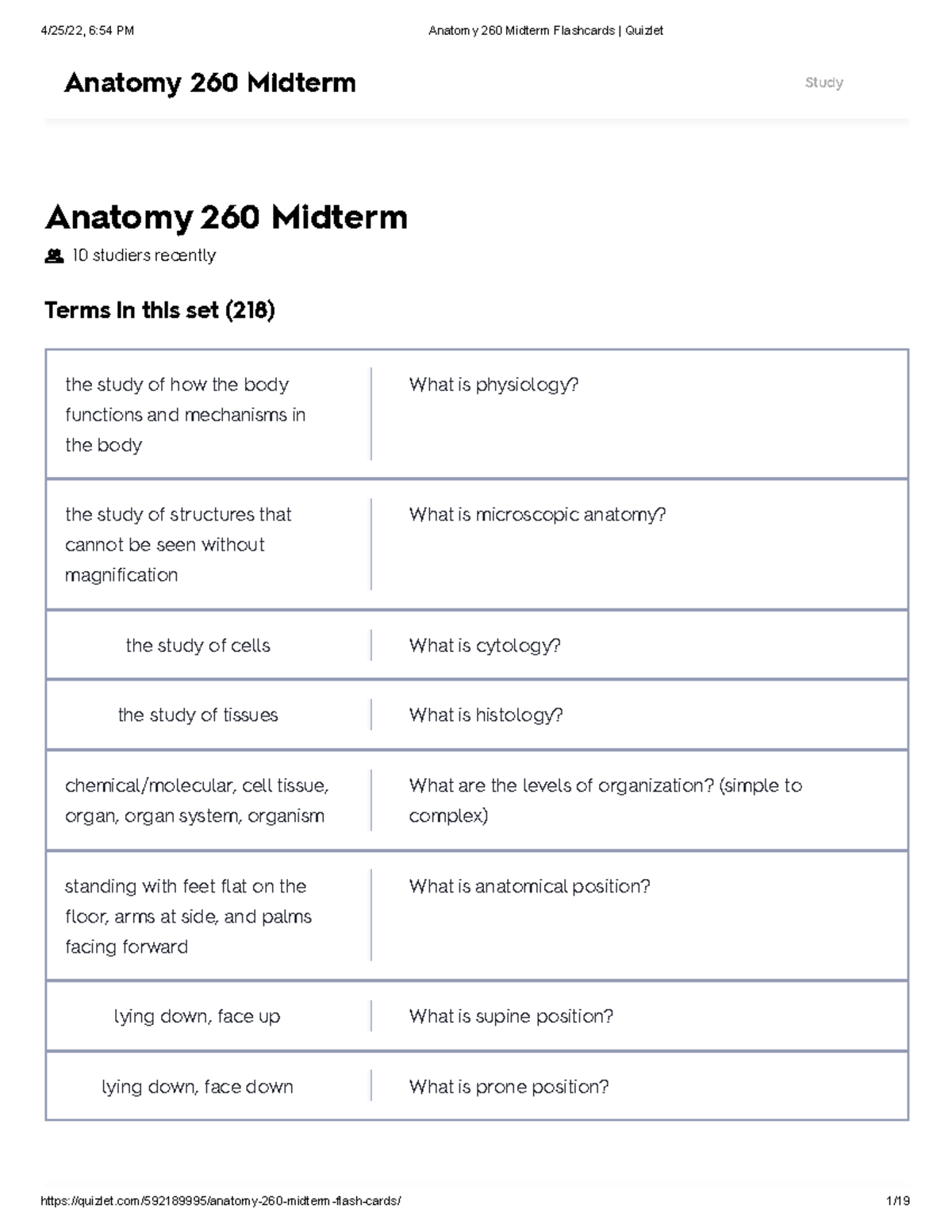 Anatomy 260 Midterm Flashcards Quizlet - Upgrade Anatomy 260