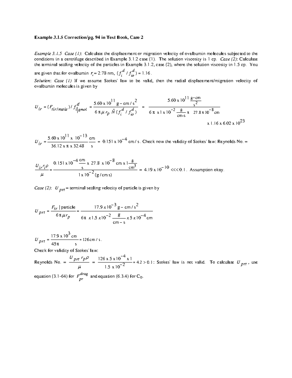 Separation Example - Example 3.1 Correction/pg. 94 in Text Book, Case 2 ...