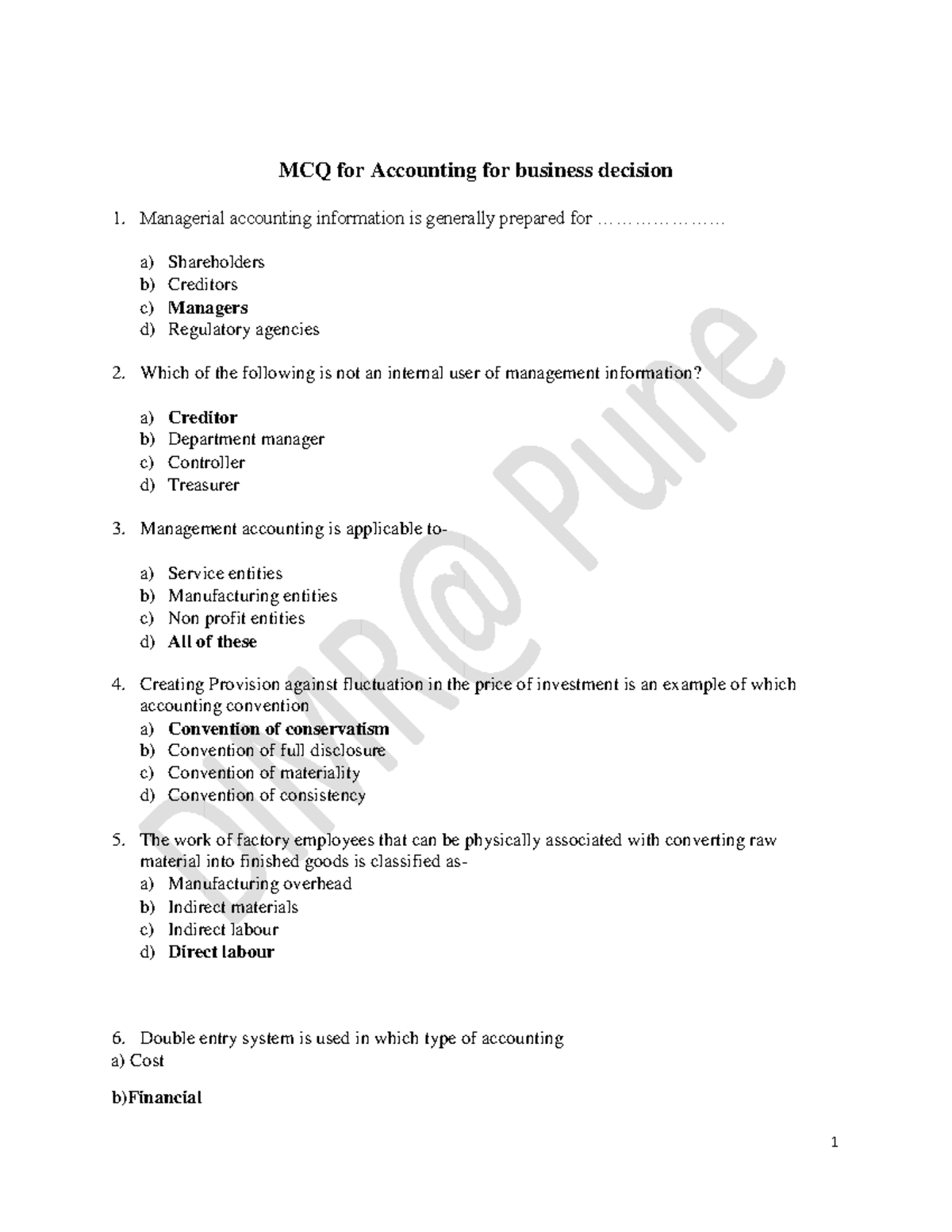 1 - Accounting Materials - MCQ For Accounting For Business Decision ...