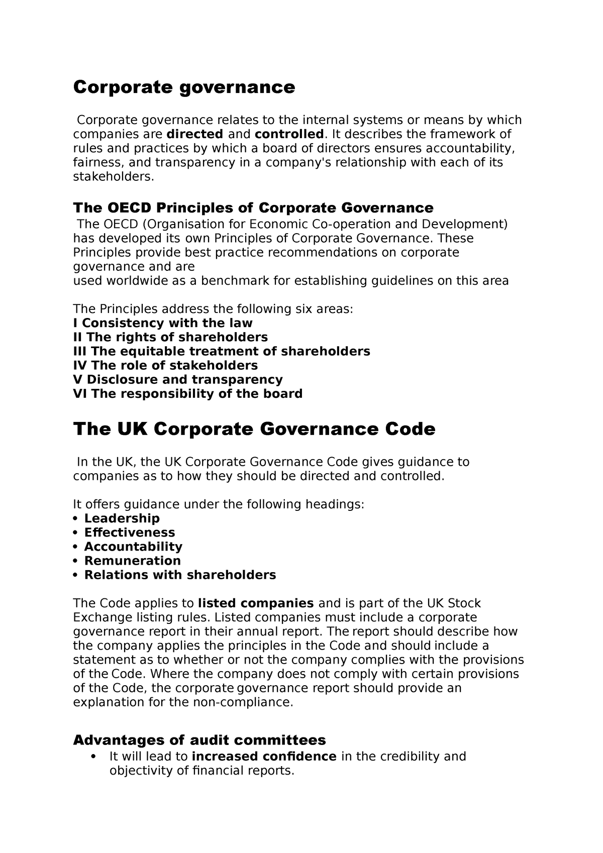 corporate governance essay questions and answers