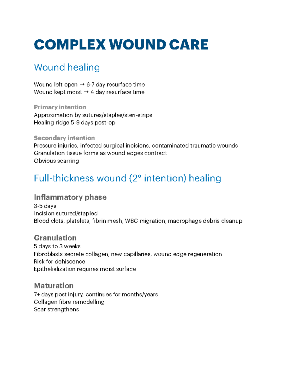 NURS 2260 Complex Wound Care - COMPLEX WOUND CARE Wound healing Wound ...