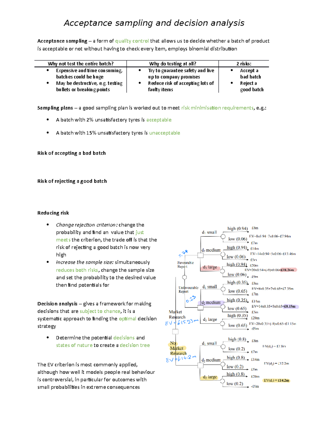 MAB206 Acceptance sampling and decision analysis - Acceptance sampling ...