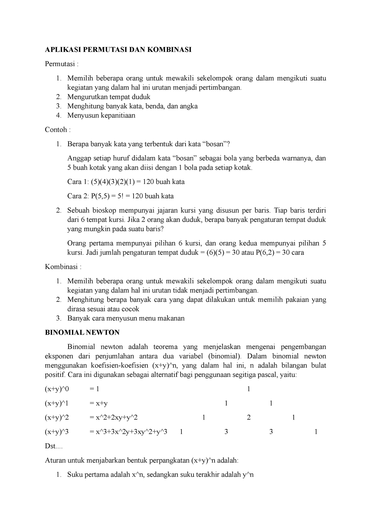 Matematika Diskrit Kelompok Aplikasi Permutasi Dan Kombinasi