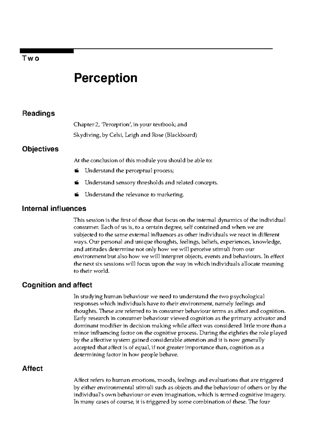 Consumer Behaviour MKT2608 Week (Topic) 2, Perception - Two Perception ...