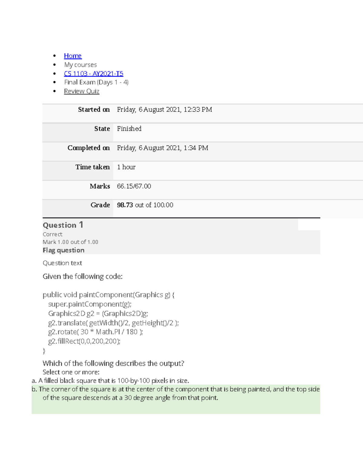 CS 1103 AY2021 T5 Final Exam Days 1 4 - Home My courses CS 1103 ...