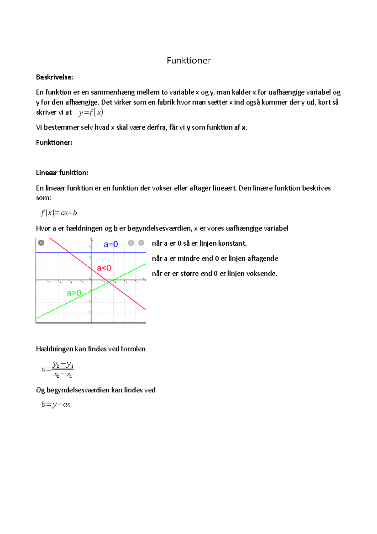 Funktioner - Matematik - Funktioner Beskrivelse: En Funktion Er En ...