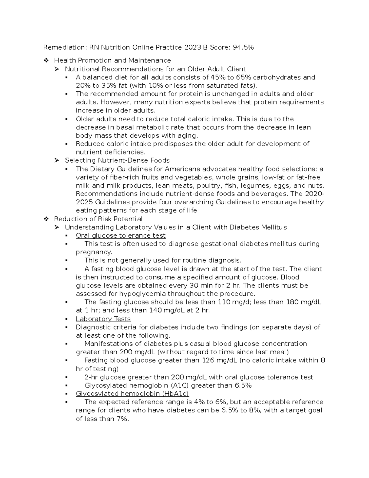 Remediation For ATI Nutrition Practice A 2023 - Remediation: RN ...