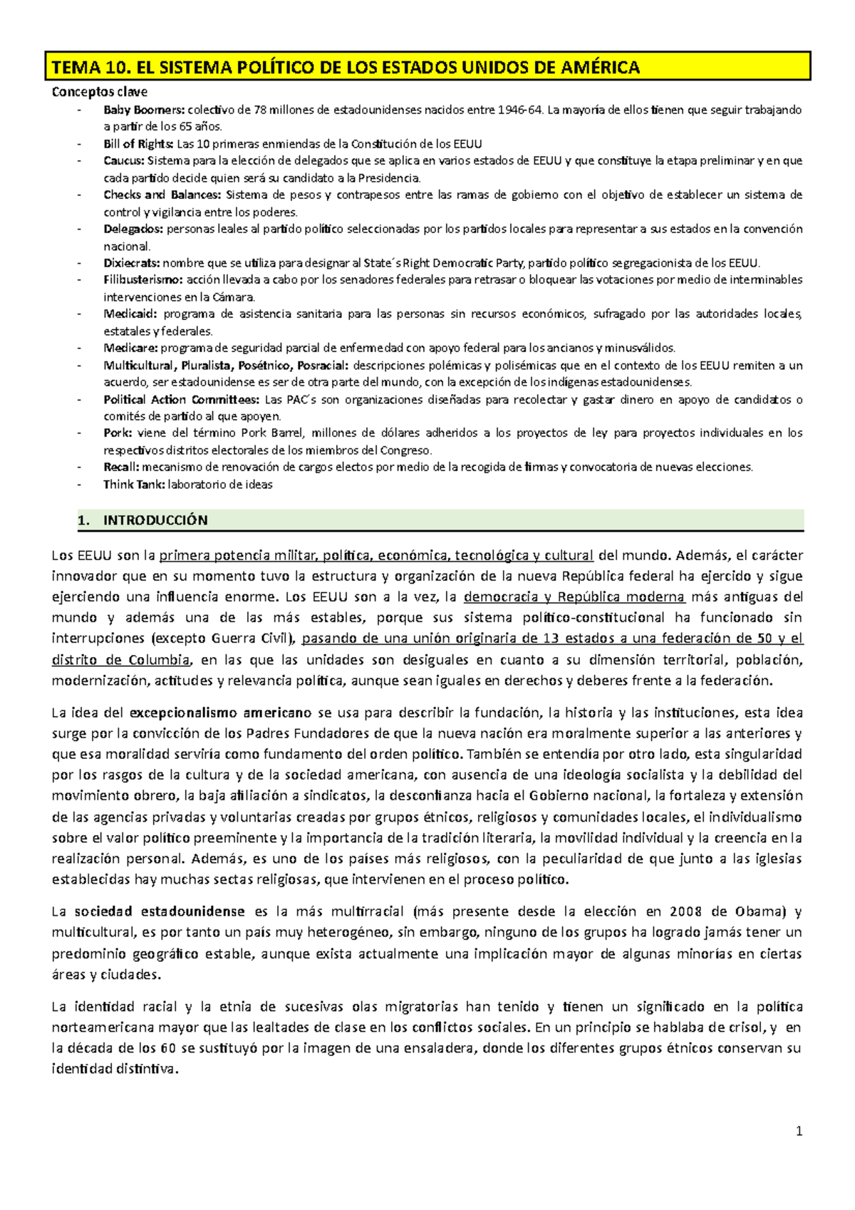 Apuntes - TEMA 10. EL SISTEMA POLÍTICO DE LOS ESTADOS UNIDOS DE AMÉRICA ...