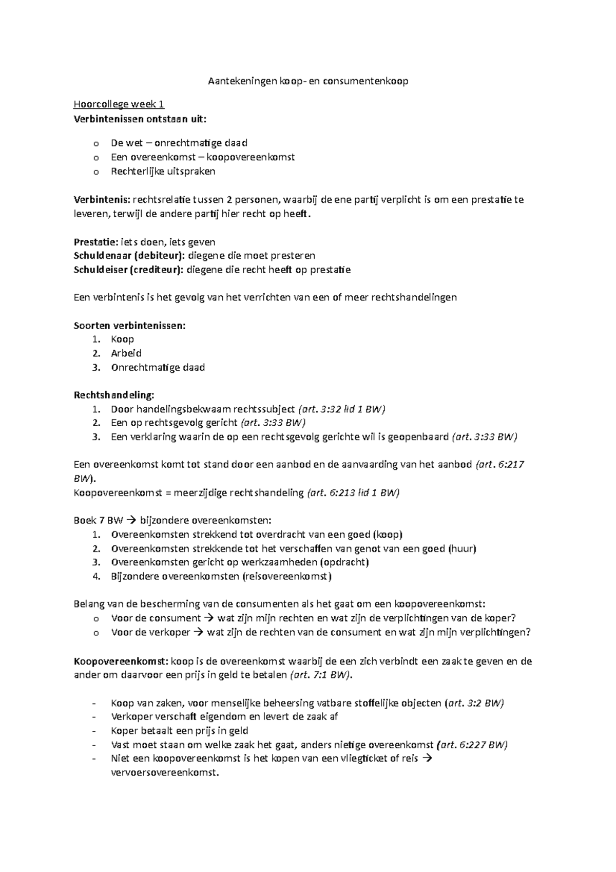 Aantekeningen koop- en consumentenkoop kwartiel 1.3 Saxion Hbo-rechten ...
