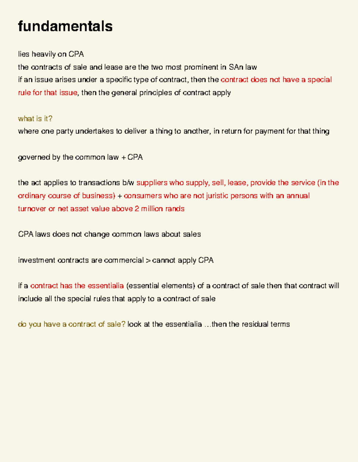 Part C - Sale Notes - fundamentals lies heavily on CPA the contracts of ...