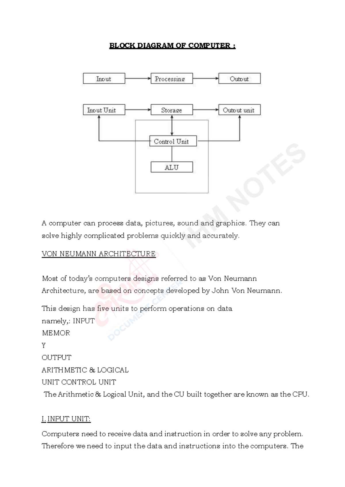 Lect 1 ICT Block Diagram OF Computer - BLOCK DIAGRAM OF COMPUTER : A ...