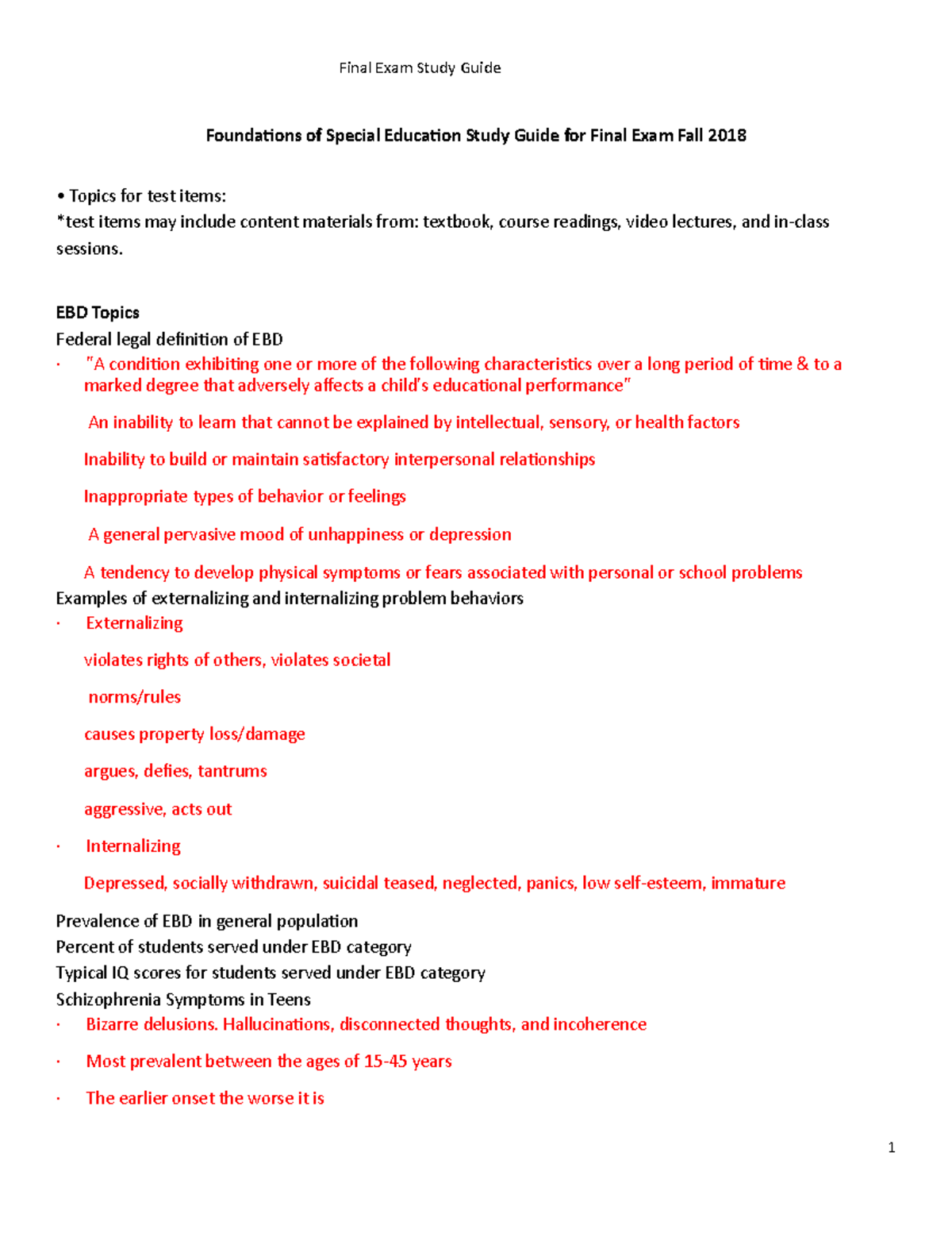 Foundations of Special Education Final Exam Study Guide Foundations