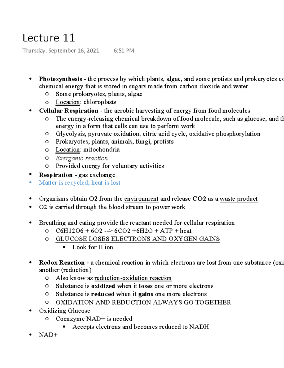 Lecture 11 - notes - Photosynthesis - the process by which plants ...