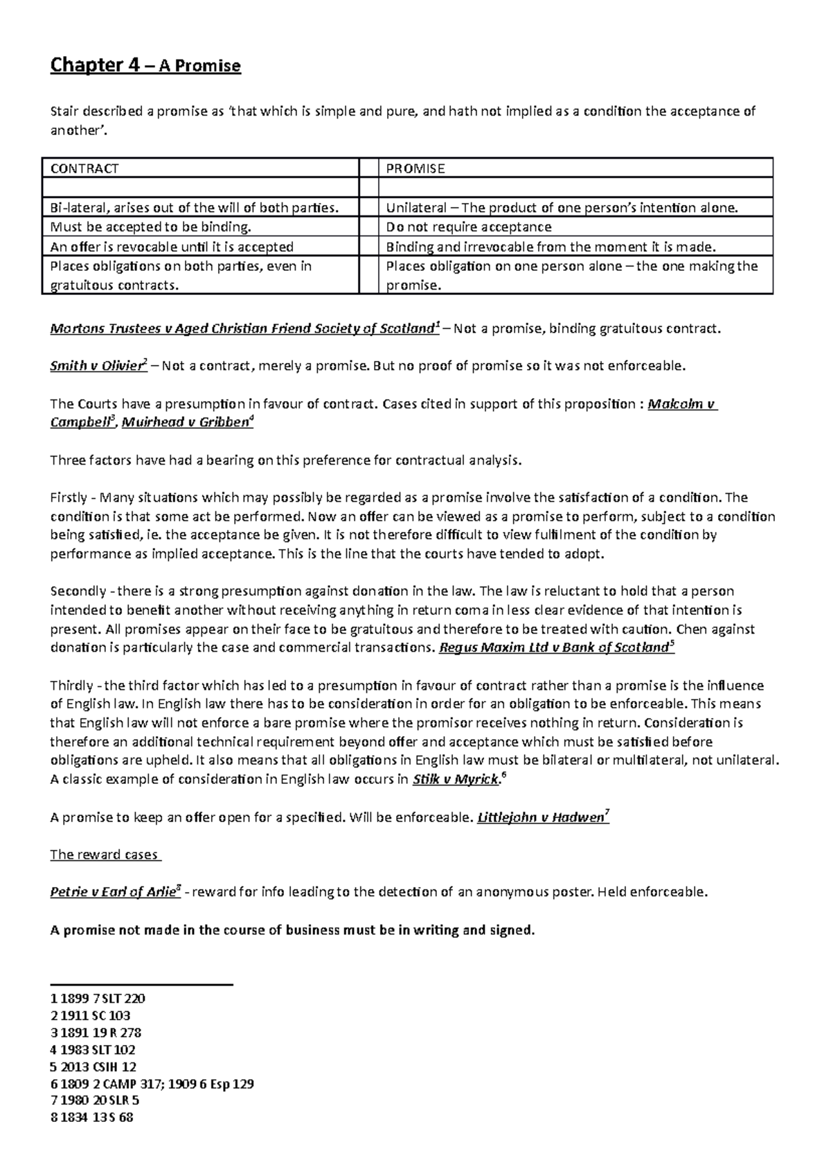 A Promise in Contract Scots Law of Contract Chapter 4 A Promise