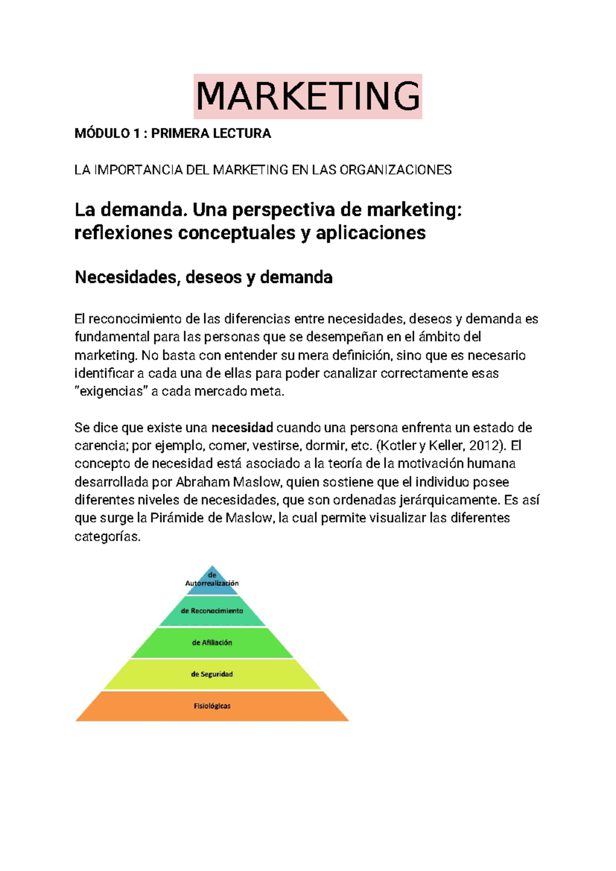 Marketing resumen módulo 1 y 2 - MARKETING MÓDULO 1 : PRIMERA LECTURA ...