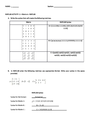 Matlab 1.1- Navigating Matlab Windows and Basic Functions - NAME