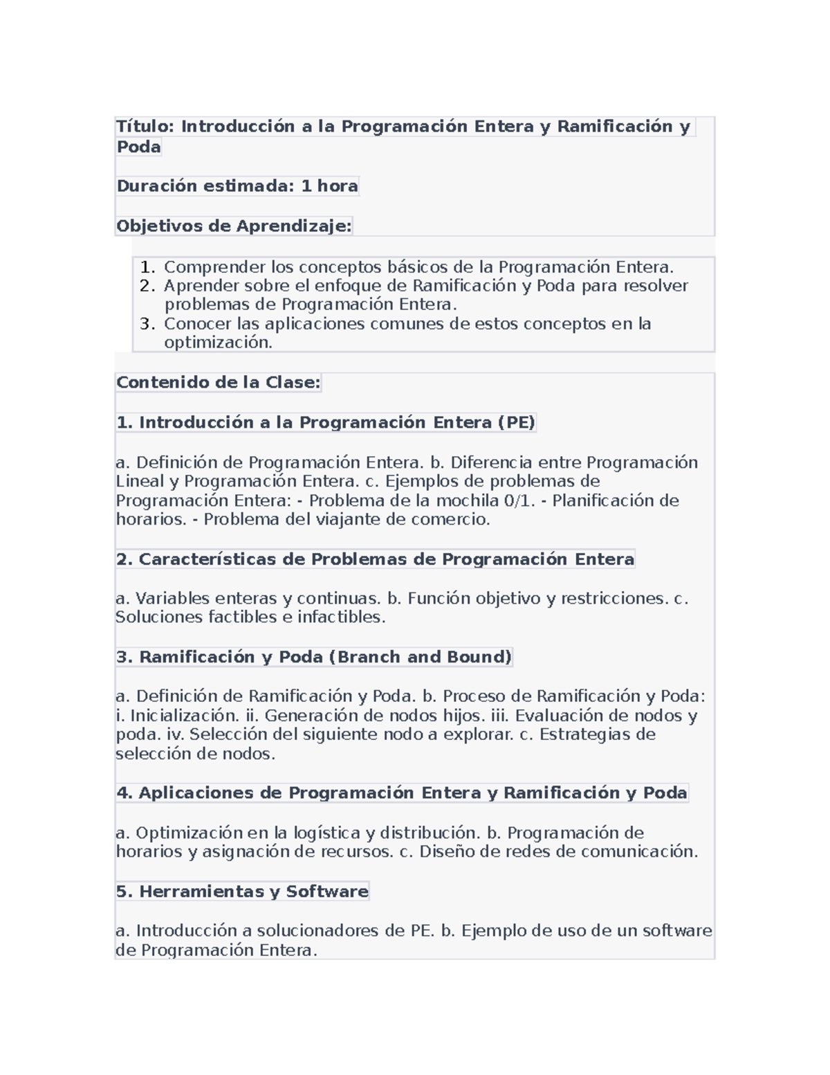 Clase de programacion entera y ramificacion - Título: Introducción a la ...