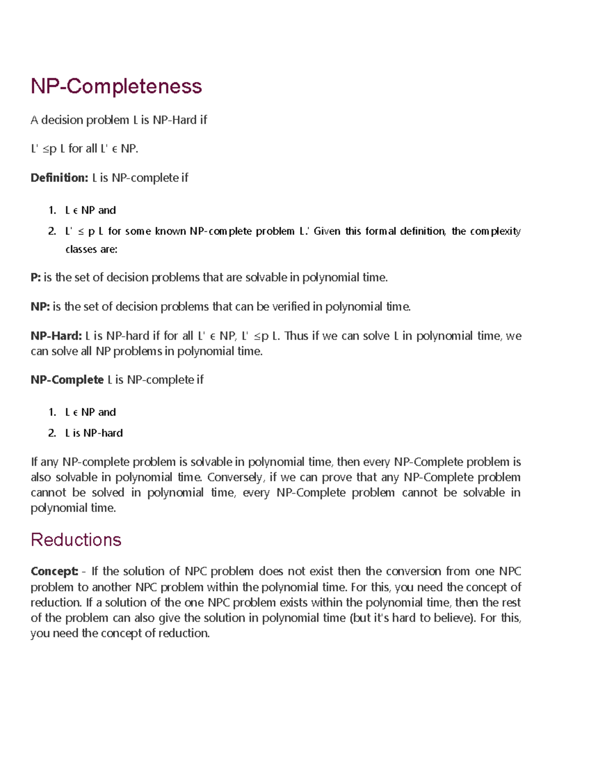 Np Completeness - NP-Completeness A Decision Problem L Is NP-Hard If L ...