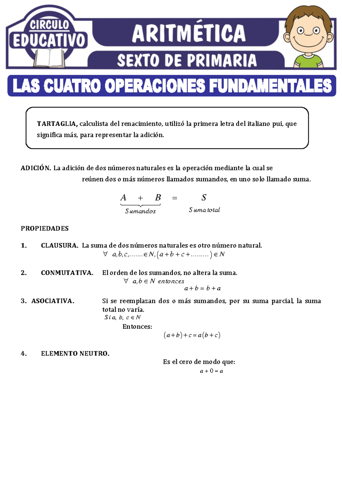 Las Cuatro Operaciones Fundamentales Para Sexto De Primaria Tartaglia Calculista Del