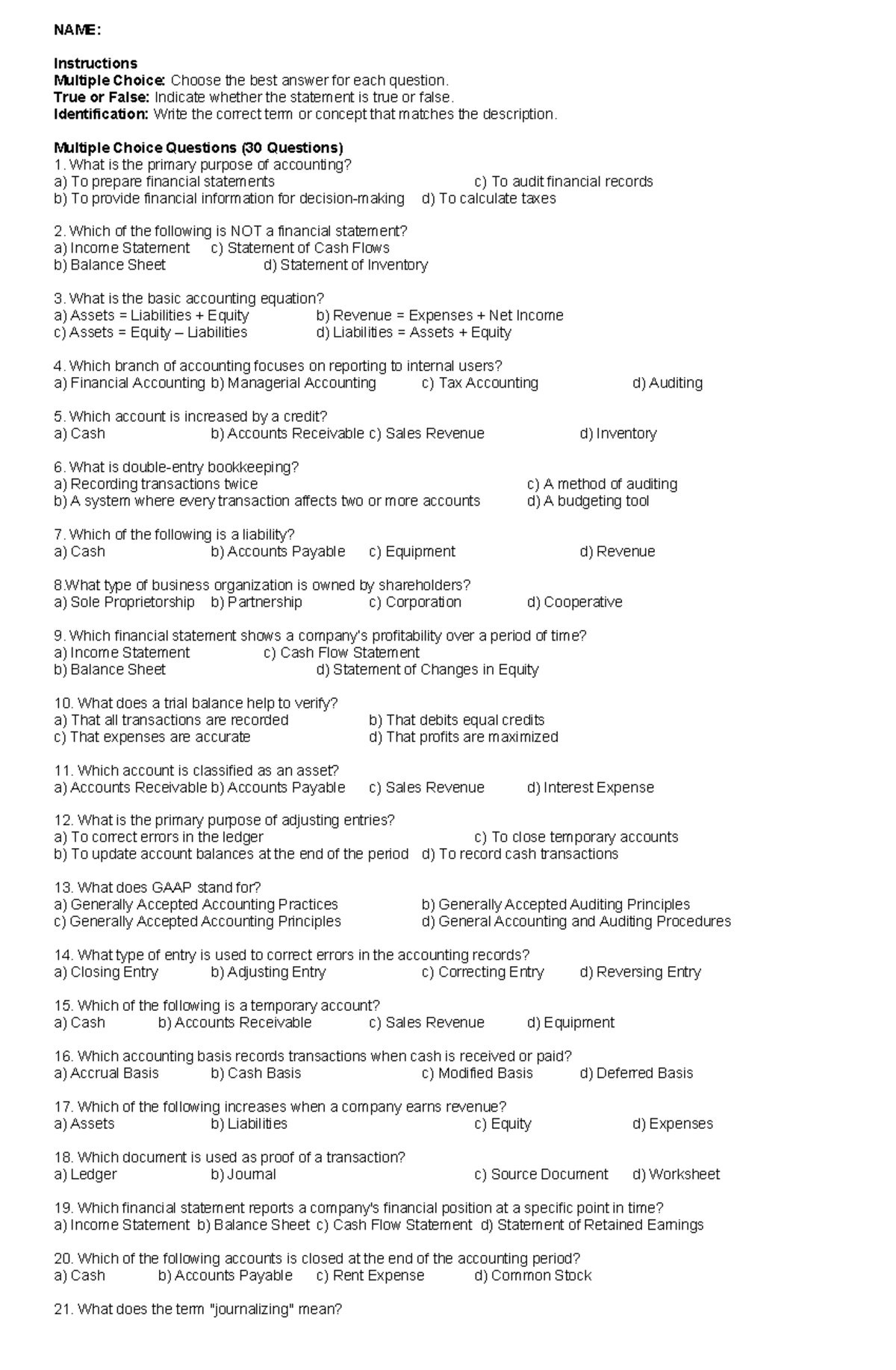 Pre TEst - DISCRETE MATHEMATICS ACTIVITIES - NAME: Instructions ...