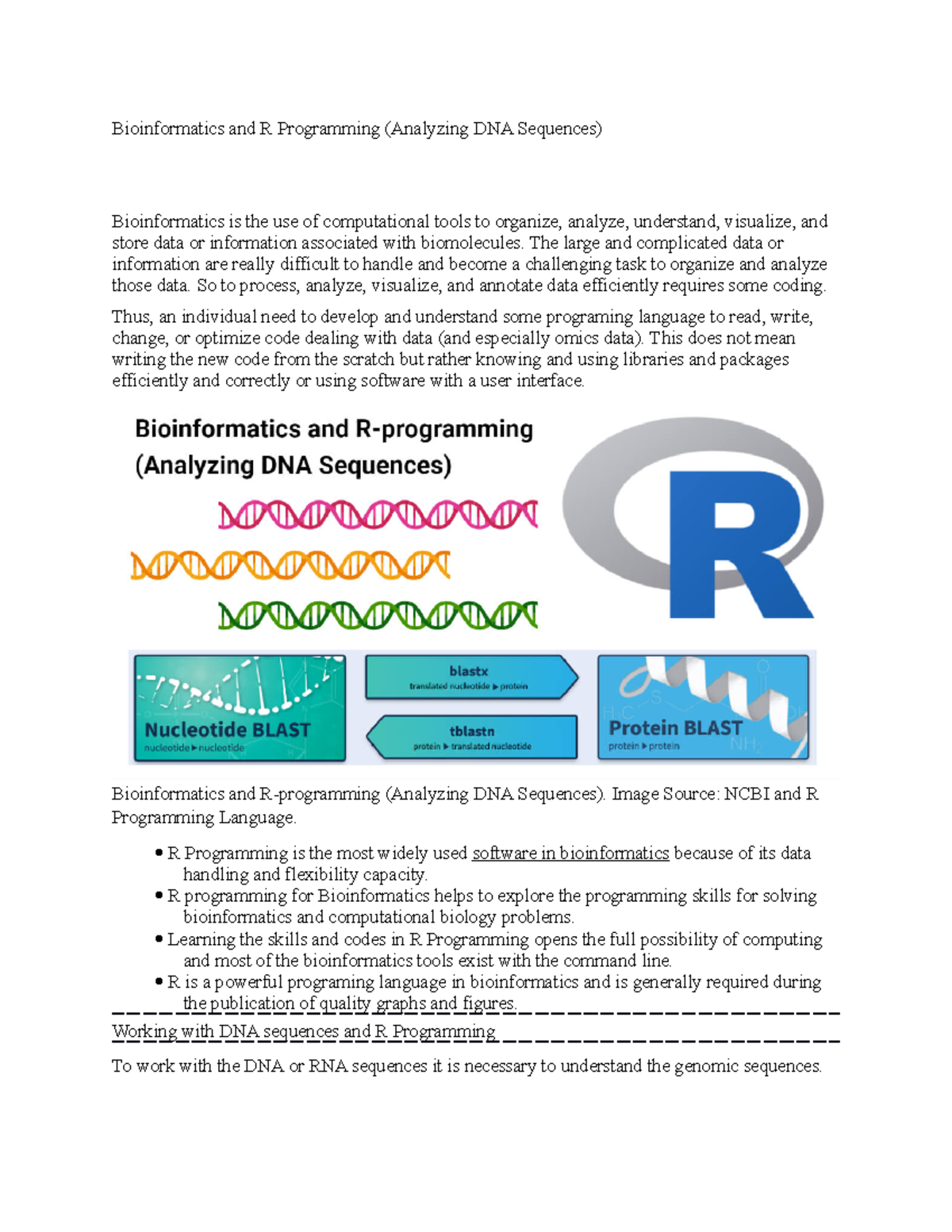 Bioinformatics And R Programming (Analyzing DNA Sequences ...