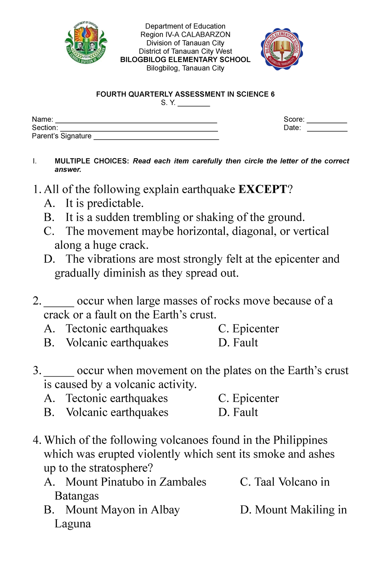 Periodical Test Science 6 - 4th Quarter V3 - Department Of Education ...